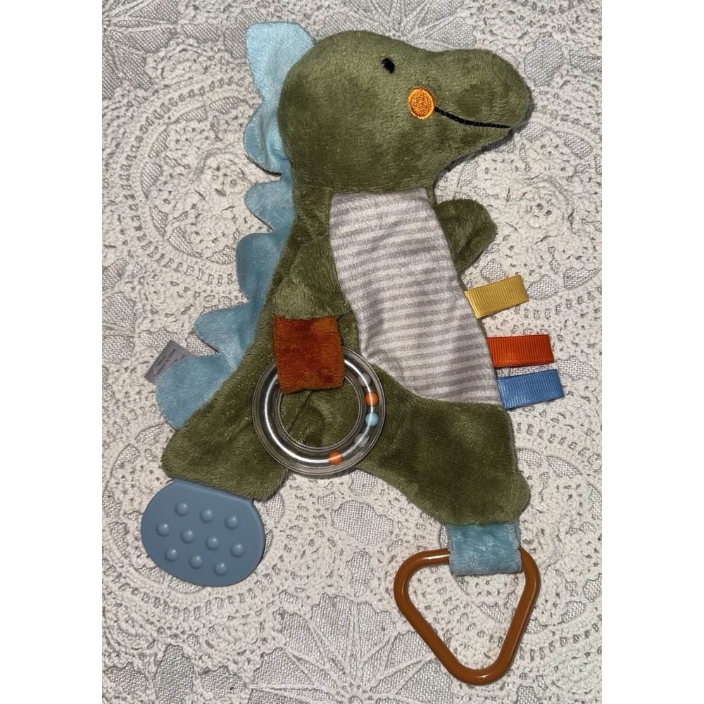 MODERN BABY Snuggle Blankie Dinosaur Plush Teether Rattle Lovey Toy Baby
